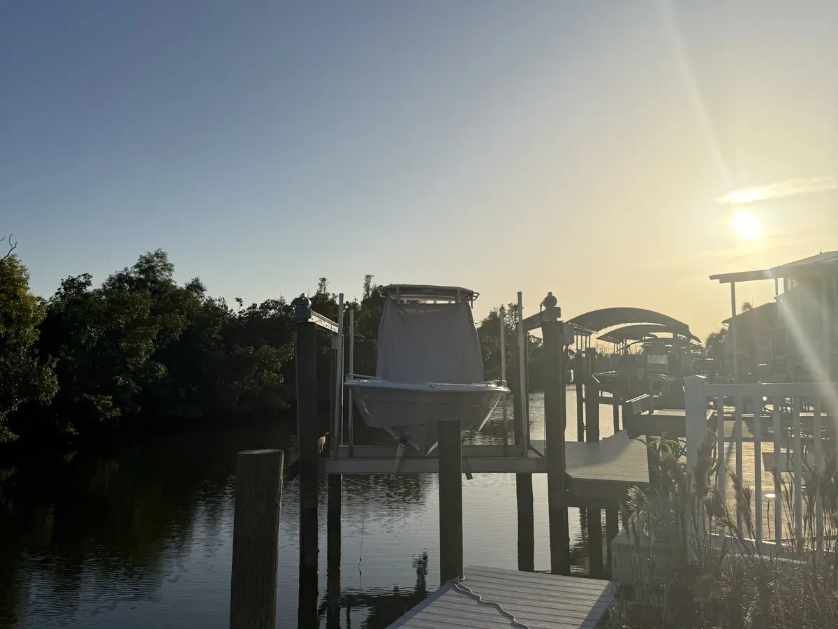 Sunset from the dock looking across the canal